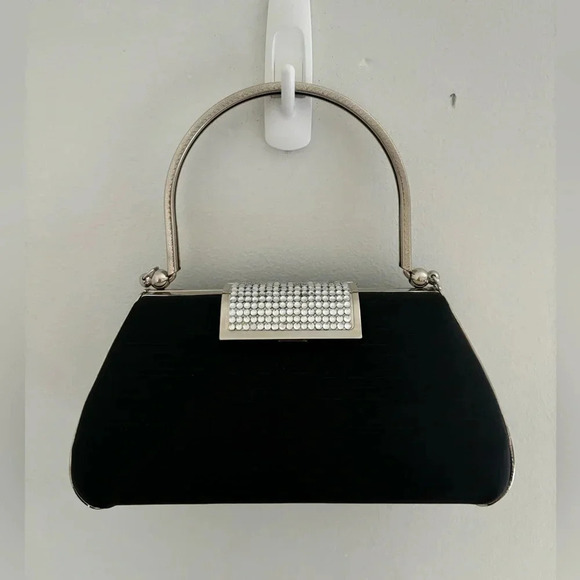 Handbags - Vintage Hard Shell Evening Purse with Jeweled  Clasp and Chain